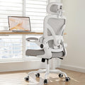 Ergonomic Office Chair, 330LBS Desk Chair with 3-Level Lumbar Support & Headrest, Breathable Mesh Backrest, Flip-Up Armrests for Home Office and Gaming, White