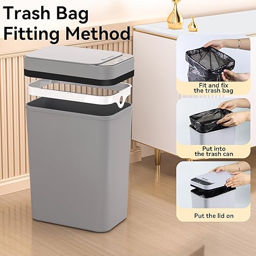 FRESHLIX 3 Pack Bathroom Trash Can 2.6 Gallon Small Touchless Automatic Motion Sensor Trash Cans Slim Waterproof Garbage Bin with Lid for Kitchen, Office, Bedroom Black White Grey