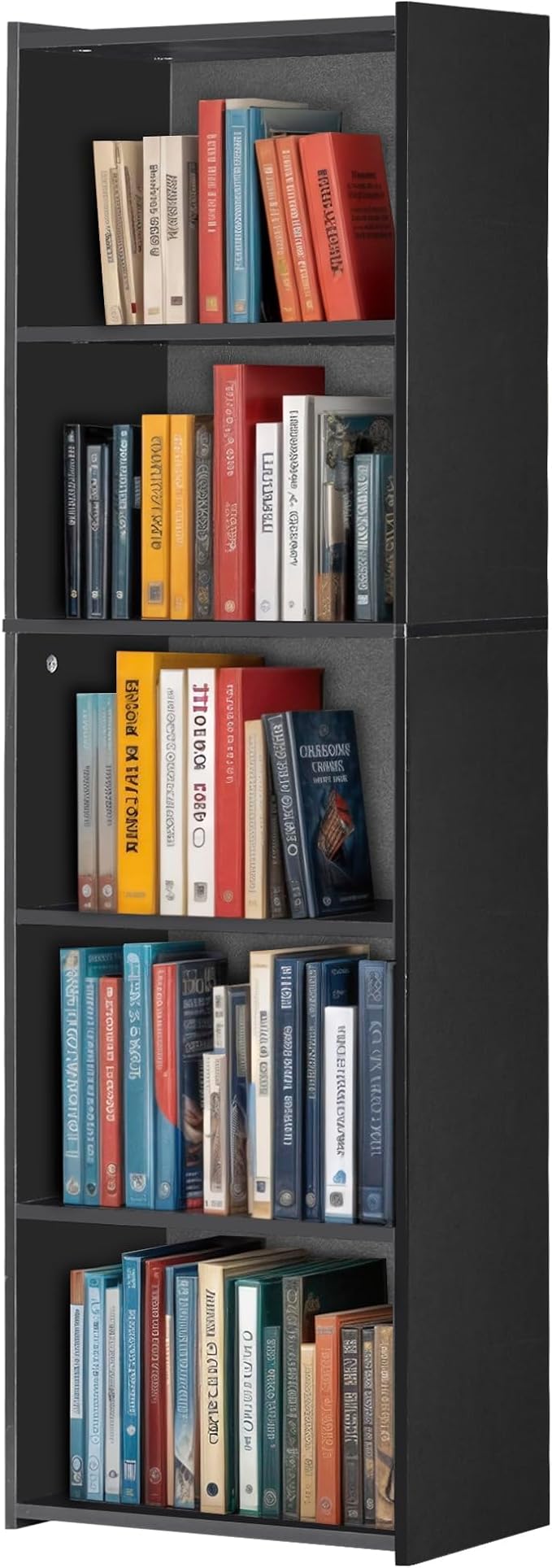 5 Tier Open Bookshelf, 52 Inch Bookcase Storage Rack for CDs Movies Book, Freestanding Wood Open Bookshelf for Living Room Bedroom Study Office, Black
