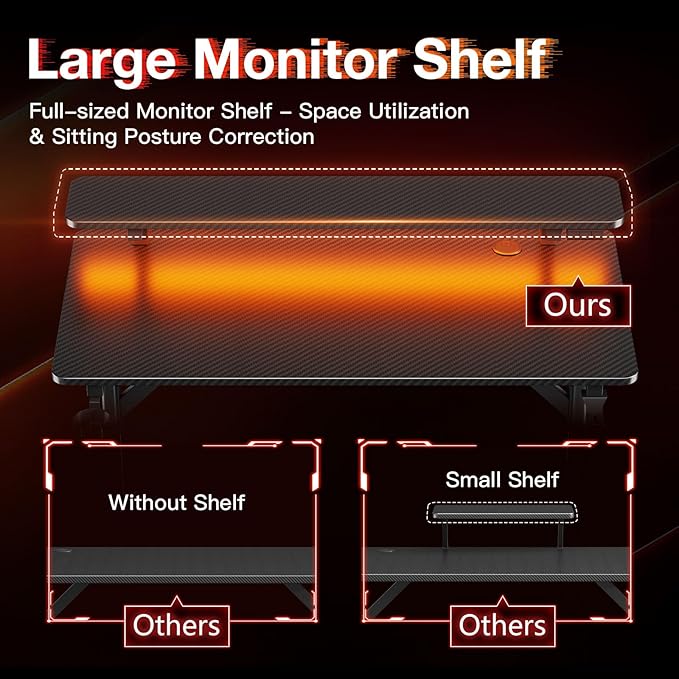 MOTPK 32 Inch Small Gaming Desk with LED Lights, Computer Desk Gaming Table with Monitor Shelf, Gamer Desk with Carbon Fiber Texture, Kids Boys Desk Gift for Men