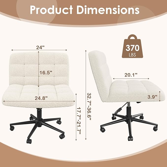 TLSUNNY Wide Sherpa Criss Cross Desk Chair – Beige