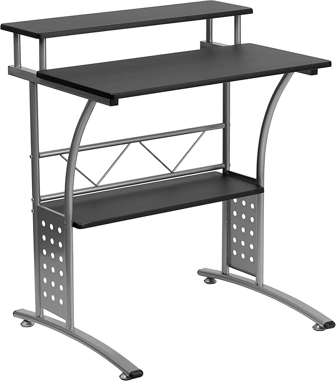 EMMA + OLIVER Work from Home Kit-Black Computer Desk, Ergonomic Office Chair, Filing Cabinet