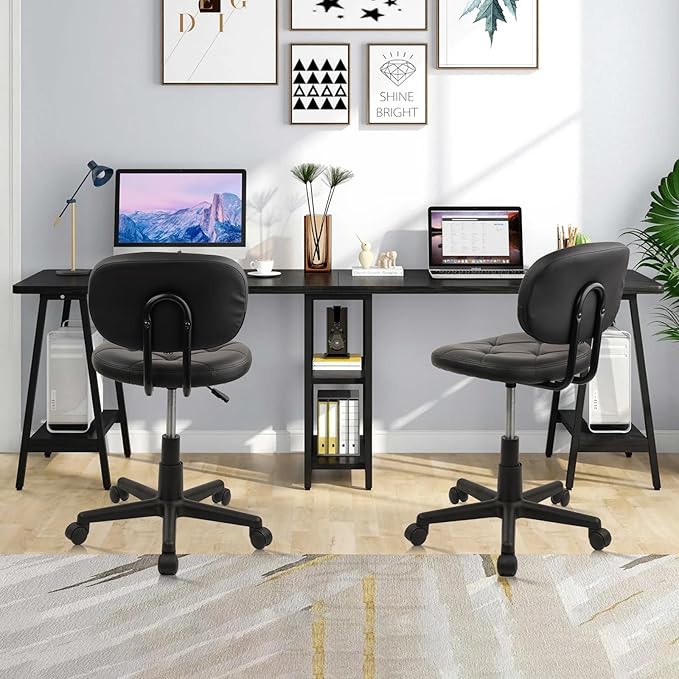 KLASIKA PU Leather Rolling Stool with Back and Wheels, Adjustable Diamond Upholstered Drafting Stool, Multi-Purpose Desk Chair for Home Office Bar Kitchen Shop, Black (1PK)