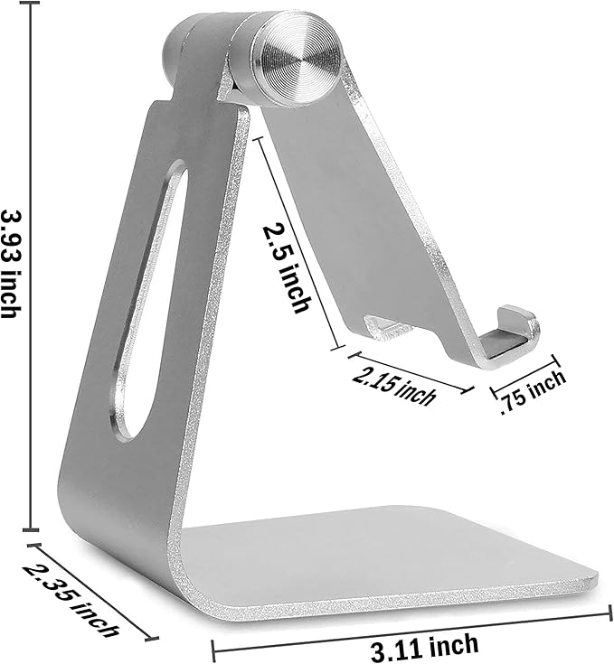 Phone & Tablet Stand Adjustable Multi‑Angle Aluminum Phone & Tablet Stand Adjustable Non‑Slip Dock/Cradle/Charging Station for Desktop, Bed, Kitchen, Office (Silver)