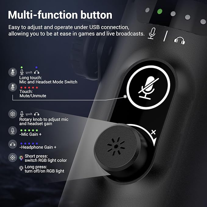 FDUCE USB/XLR Gaming Microphone kit, Dynamic PC Mic for Podcasting Streaming, Computer RGB Mic Kit with Boom Arm Stand, Mute Button and Headphone Jack, for Recording, Vocal Voice-Over (D30+)