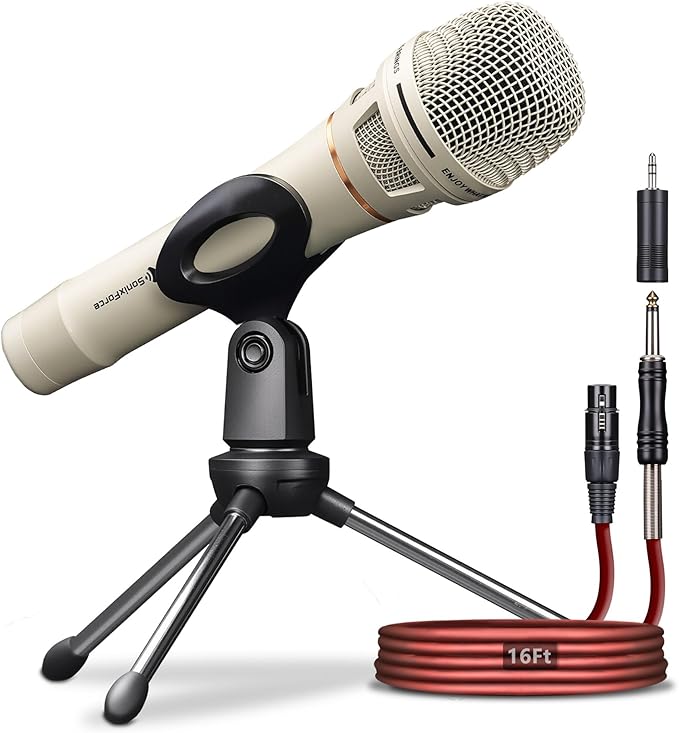 Dynamic Microphone - Professional Vocal Microphone for Singing - Handheld Wired Mic with 16ft XLR to 1/4" Audio Cable - Mic for Speech, Studio & Live Performance