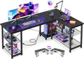 Casaottima 51 Inch L Shaped Gaming Desk with Shelves & Power Outlets, Reversible Computer Desk with Storage Shelves for Home Office, Black