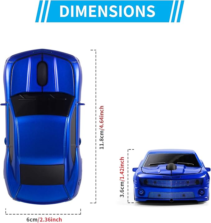 Wireless Car Mouse [Updated] with LED Headlights, 1600 DPI Sports Car Shaped Mouse for Mac, Computers, Blue