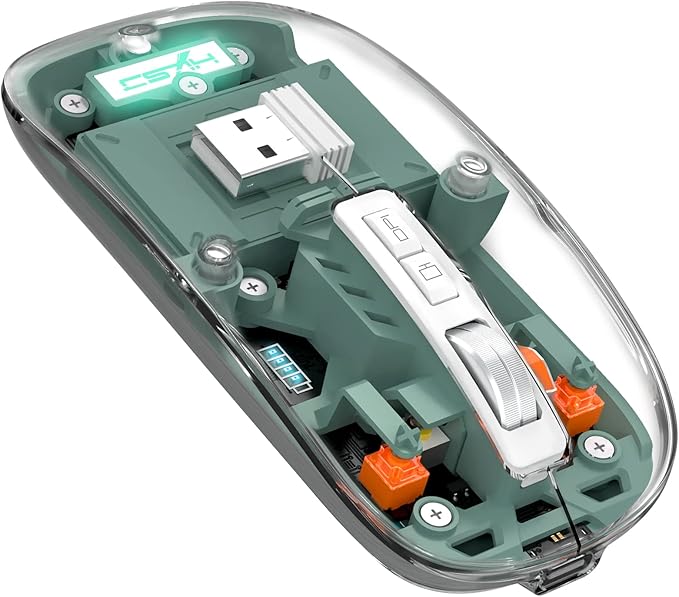 A.JAZZ Wireless Bluetooth5.1&2.4G Mini Lightweight Mouse,Transparent Clear Cool,Rechargeable Silent Computer Mice,Nano USB C Receiver,LED Battery Magic Silm for Office/PC/Mac/Laptop/Apple/ipad(Green)