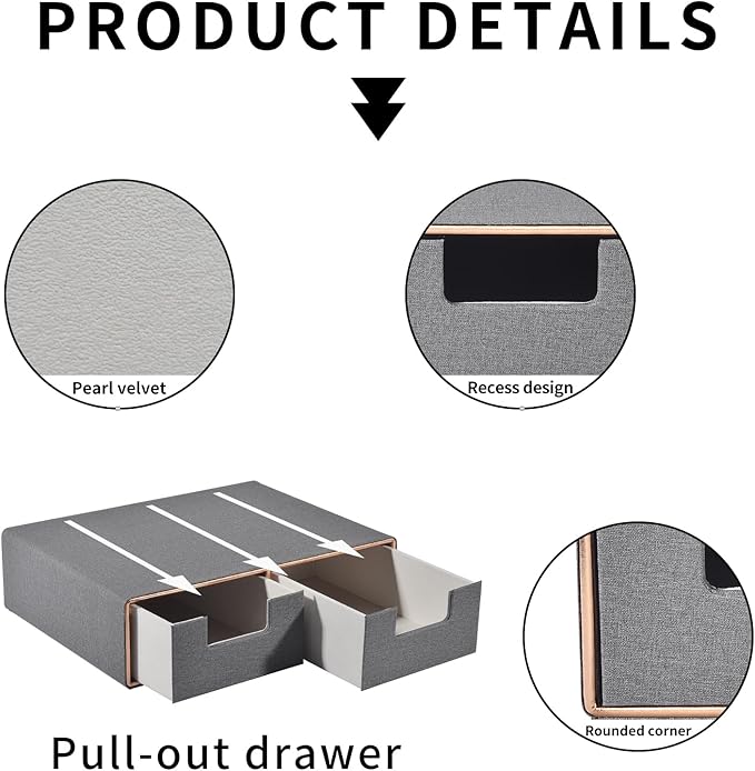 Pu Leather Stackable Desk Drawer Organizer,2-Drawers Desk Caddy for Office Bathroom Bedside Table Dressing Table,Grey