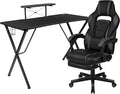 Flash Furniture Optis Black Gaming Desk with Cup Holder/Headphone Hook/Monitor Stand & Black Reclining Back/Arms Gaming Chair with Footrest