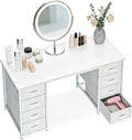Casaottima 48 Inches Vanity Desk with 8 Fabric Drawers, Modern Office Desk with Large Storage for Home Office, Study, White