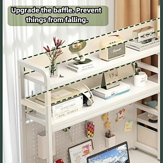 Desktop Bookshelf, pegboard Storage and Organization Rack, Dorm Desk Shelf, Desk Hutch, Desktop Storage for Office, Study, Student Display Rack,Desktop Shelves (White 37.4" Lx9.9 Wx37 H)