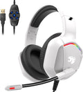 7.1 Gaming Headset with Microphone for Pc, Xbox One Series X/s, Ps4, Ps5, Switch, Stereo Wired Noise Cancelling Over-Ear Headphones with Mic, RGB, for Computer, Laptop, Mac, Nintendo (White Pro)