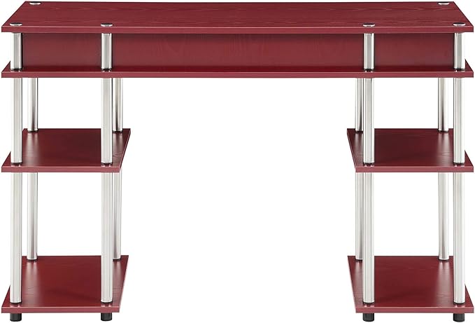 Convenience Concepts Designs2Go No Tools Desk Home Office Desk with Shelves, Corner Shelf Vanity Desk Computer Desk Nail Table for Nail Tech - 47.25" L x 15.75" W x 30" H, Dark Cranberry Red