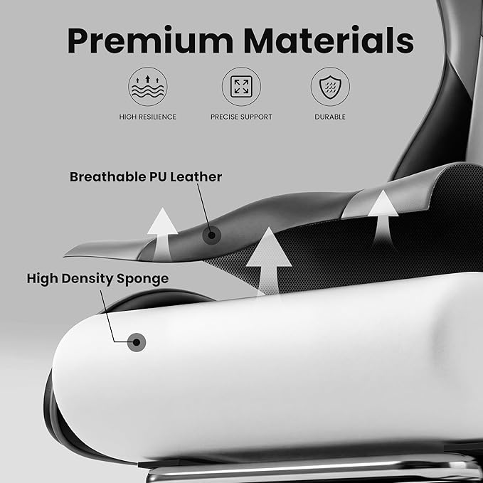 Gaming Chair, Ergonomic Computer Chair with 90°-150° Reclining Backrest & Footrest, Headrest & Lumbar Support, 363° Swivel Height Adjustable Desk Chair, High Back for Adults