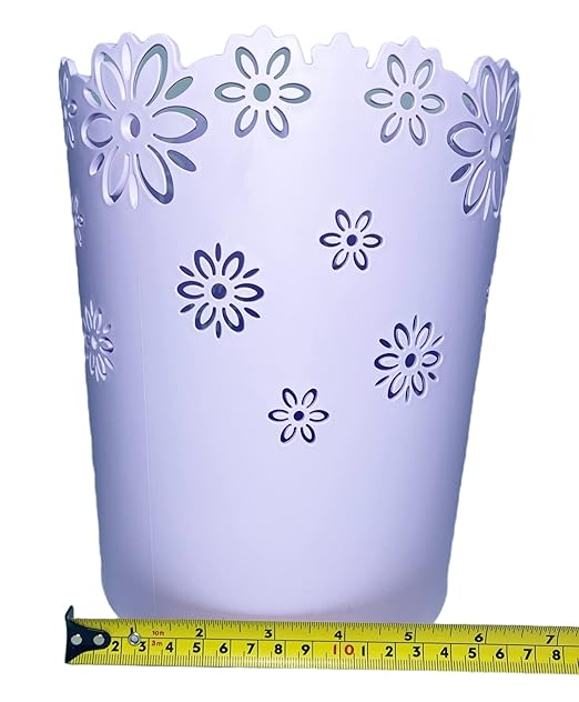 Wastebasket, Hollow Flower Shape Plastic Lidless Wastepaper Baskets Trash Can (Purple, Medium)