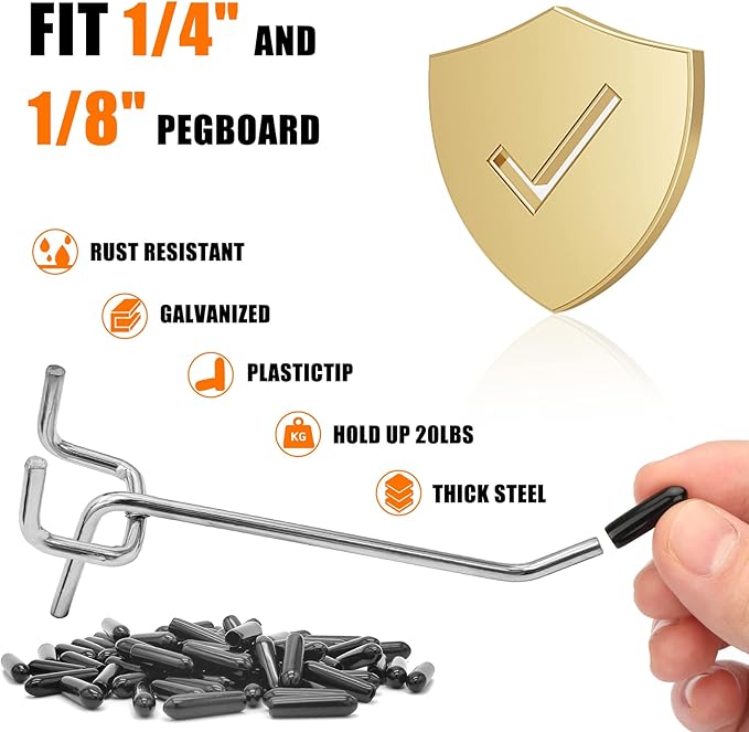 Scartink Pegboard Hooks Pegboard Accessories,4 inch,Pegboard Organizer Kit for Garage Organization,Tool Storage, 25 Pack