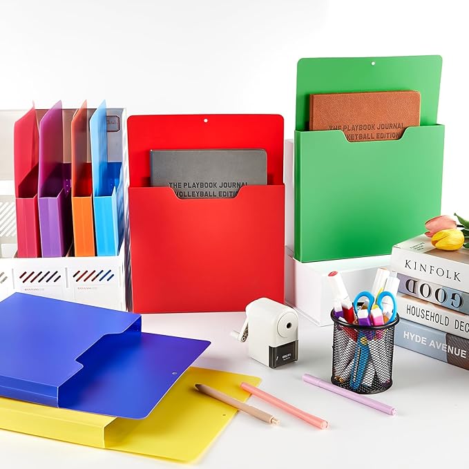 gisgfim 8 Pcs Magnetic Wall File Organizer Magnetic File Paper Holder Hanging Refrigerator Magazine Mail Holder for Planners Letters Documents Whiteboard Classroom Office Home (Colorful,10 x 13 Inch)