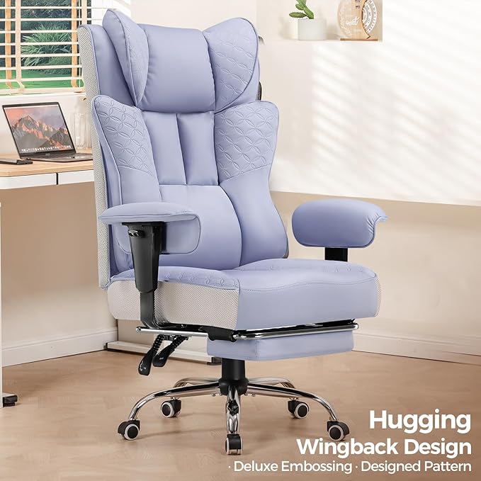 GTPLAYER Big and Tall Office Chair 400LBS Wide Ergonomic Gaming Chair with Deluxe Embossing Designed Leather with Foot Rest,150°Reclining Adjustable Soft Armrests Pocket Spring Back Support and Pillow