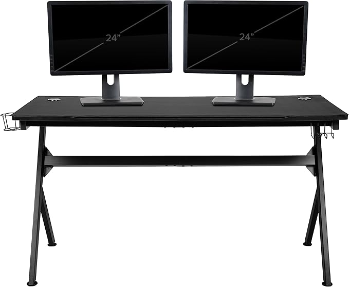 BizChair Gaming Desk and Red/Black Reclining Gaming Chair Set /Cup Holder/Headphone Hook/Removable Mouse Pad Top - Wire Management
