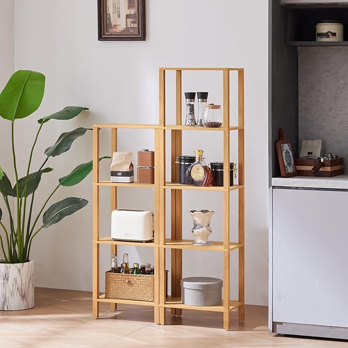 YUFAM 4 Tier Tall Bookshelf with Storage - Small Bookcase for Small Spaces, Shelf for Living Room, Office, Bedroom, Kitchen - Industrial Modern Natural Book Shelf