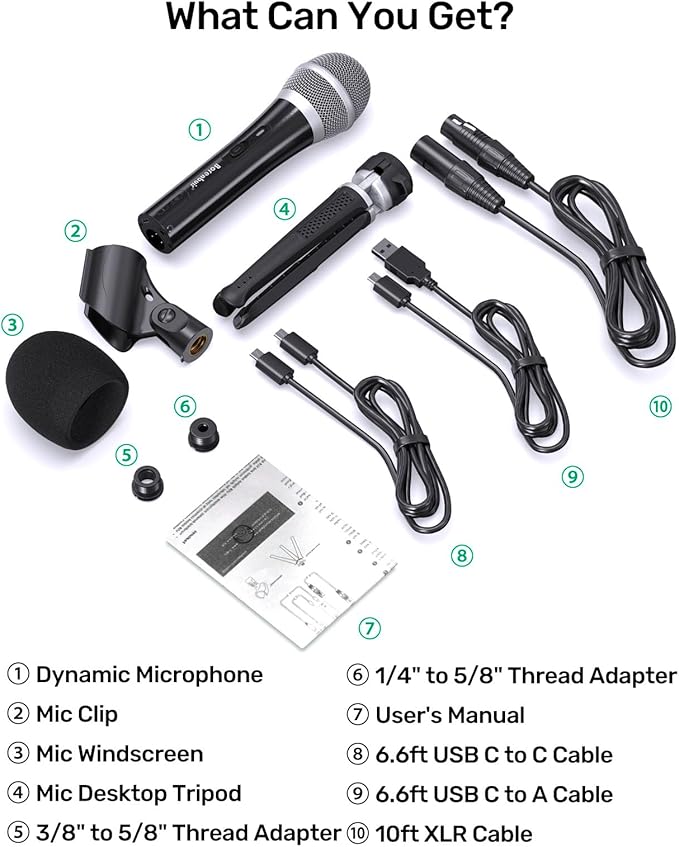 Audiobook Recording Equipment for Home, USB/XLR Dynamic Microphone, Noise-Canceling Handheld, Studio Mic Kit, Ideal for Reading Aloud, Narration, Voice-Over Work