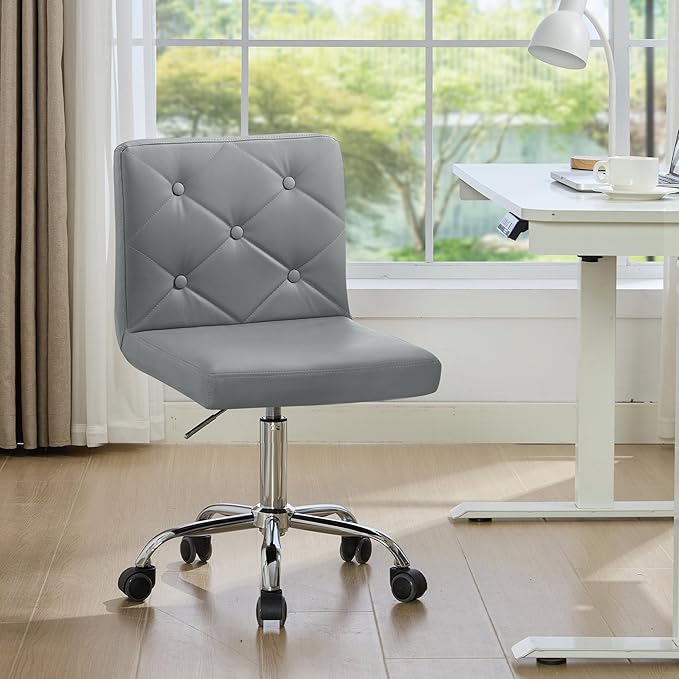VECELO PU Leather Armless Desk Chair – Gray