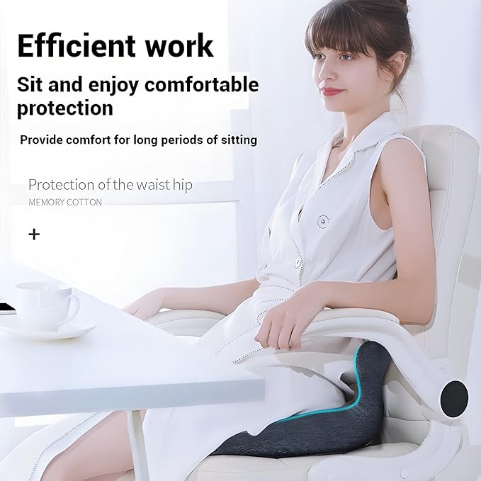 Seashell Memory Foam Seat Cushion -for Office Chair, Truck seat, Car Seat,Desk Chair, Airplane L-Shaped Back Support & Sciatica Relief & Tailbone Coccyx Pain Relief for Long Sitting and Driving(B&G)