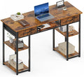 Sweetcrispy Computer Gaming Desk with Drawers & Storage Shelves - 48 Inch Bedroom Writing Study Home Office PC Table, Adjustable Feet, Rustic Brown