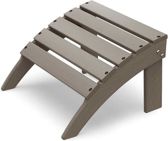 IVY&LANE Outdoor Adirondack Ottoman | Folding | HDPE Wood Grain | Desert Brown | All Weather | Waterproof Patio Footrest for Adirondack Chair | Poly Lumber Foot Rest for Deck Backyard