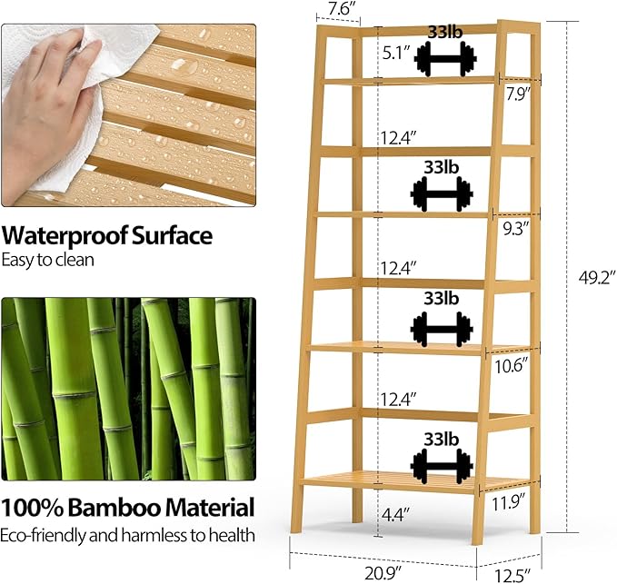 Bamboo Bookshelf, 4-Tier Ladder Shelf Freestanding Space Saver Open Bookcase Book Shelf, Bamboo Storage Shelving Unit Flower Plant Stand for Living Room, Bathroom, Home Office, Natural