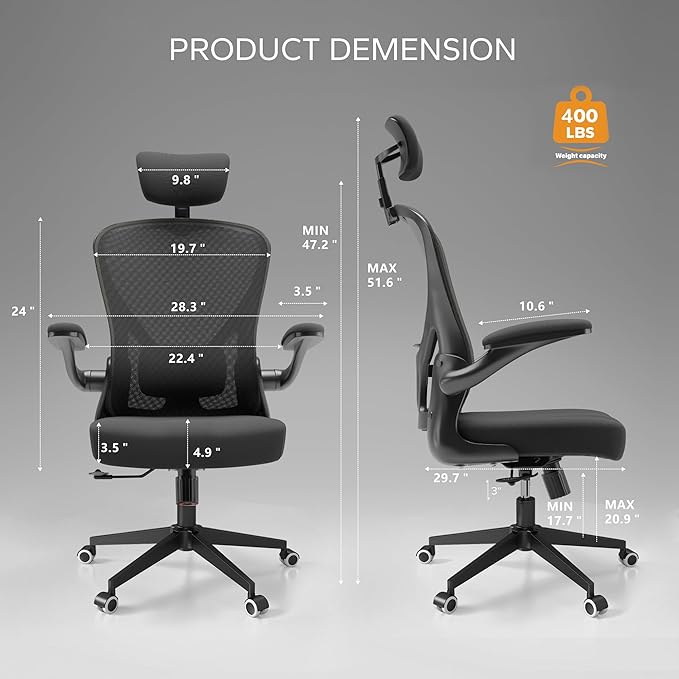 Drafting Chair, Ergonomic Tall Office Chairs for Standing Desk, Home Office Desk Chair with Lumbar Support and Adjustable Flip-up Armrests & footrest (02Black)