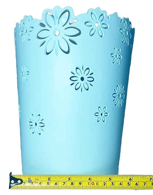 Wastebasket, Hollow Flower Shape Plastic Lidless Wastepaper Baskets Trash Can (Blue, Medium)
