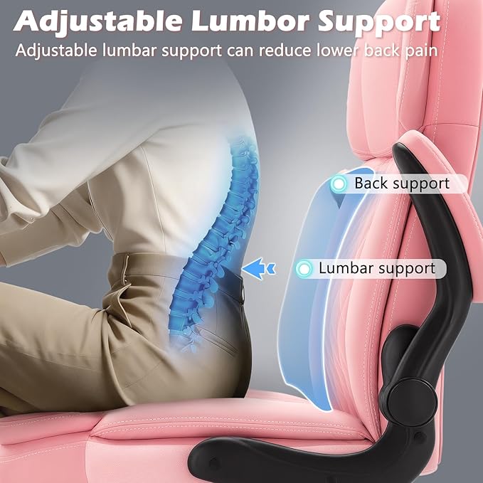 450 LBS Big and Tall Executive Office Chair with Flip up Arm, Heavy Duty Leather Computer Desk Chair,Comfortable High Back Swivel Home Office Chair with Rolling for Adults (Pink)