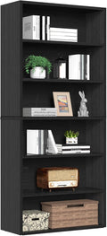 Sweetcrispy Industrial 6 Shelf Bookcase - Large 63 Inch Tall Floor Standing Open Bookshelf for Home Office, Living Room, and Bedroom Storage, Classic Black
