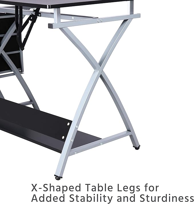 Topeakmart Drafting Tables, Draft Drawing Desk w/Stool and Tiltable Tabletop, 3 Storage Drawers, Reading, Writing Art Crafting Workstation, Black
