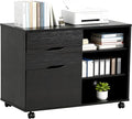 PayLessHere Lateral File Cabinet with 3 Drawers | Rolling Filing Cabinets Under Desk Storage with Wheels | Printer Stand Wood Organizer with Adjustable Shelf for Home Office Small Space, Black