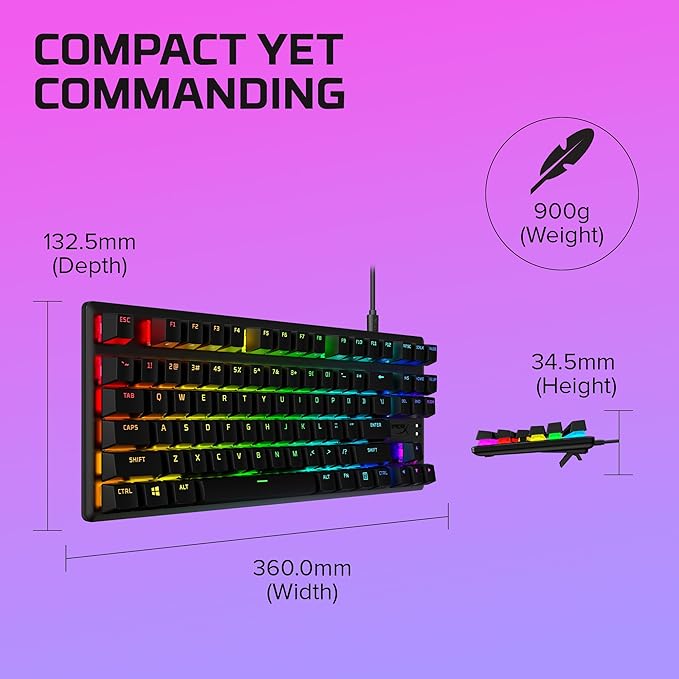 HyperX Alloy Origins Core Mechanical Gaming Keyboard PBT Keycaps Tenkeyless TKL Blue Switch Clicky LED RGB Backlight Playstation Xbox Licensed for PC, PS5, PS4, Xbox Series X|S, Xbox One, Desk Setup