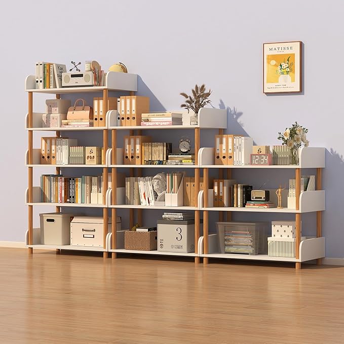 2-Tier Open Bookcase with Extra-Deep Shelves - Modern Display Bookshelf Premium Solid Wood for Living Room, Home Office & Bedroom, 11.8in Deep Storage Cabinet, Warm White (Warm White, Extra Large, 2)