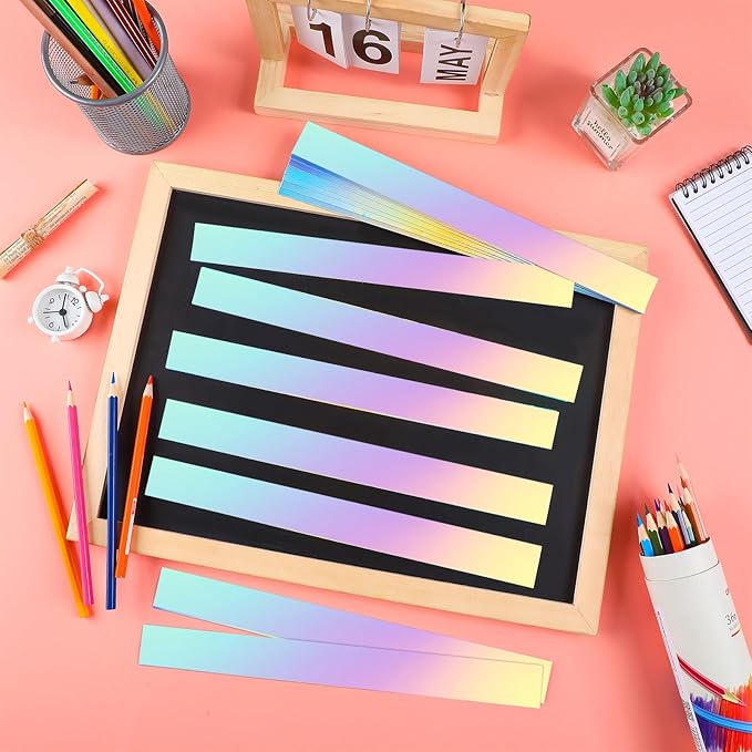 Ireer 24 Pieces Magnetic Strips Retro Magnetic Border for Classroom Whiteboard Bulletin Board Decorative Strips with Adhesive Borders for Bulletin Chalkboard(Laser)