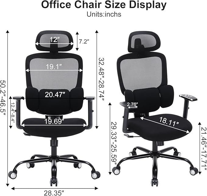 Ergonomic High-Back Mesh Office Chair with Lumbar Support & Headrest