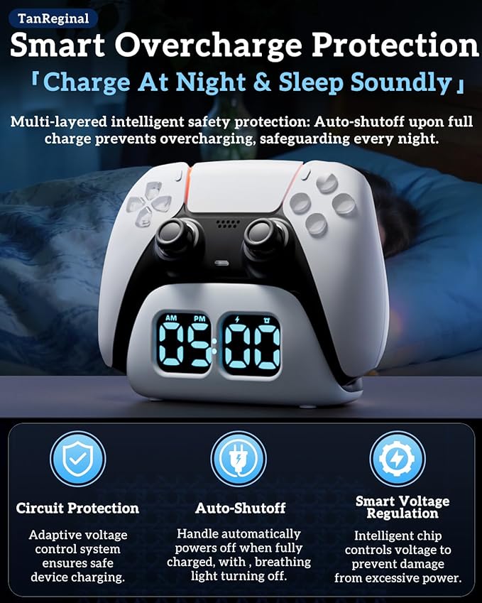 P5 Controller Charger Dock，Controller Charging Station Stand Compatible with P5, Charger Station with Cable for P5 「 Fast Charging, Alarm Clock, Multiple Lighting Effects」