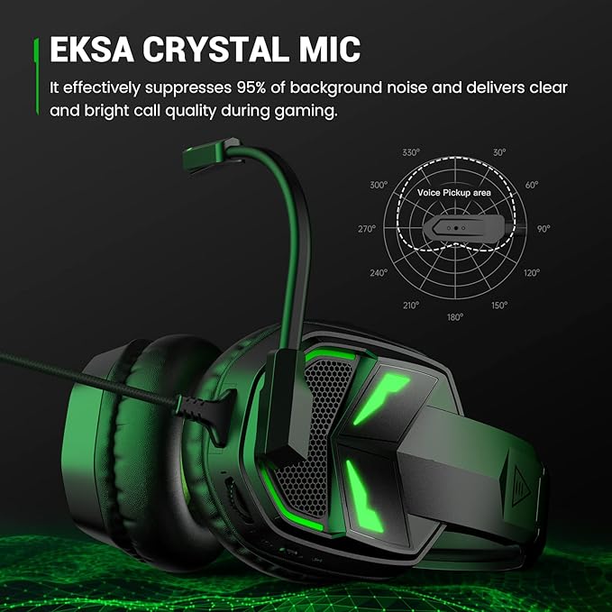 EKSA Fenrir S Gaming Headset with Microphone, Noise Cancelling Mic, Comfortable Ear Pads, 50 mm Drivers, RGB Light, One Key Control, Gaming Headphones for PC, Xbox, PS4, PS5, Switch, Controller