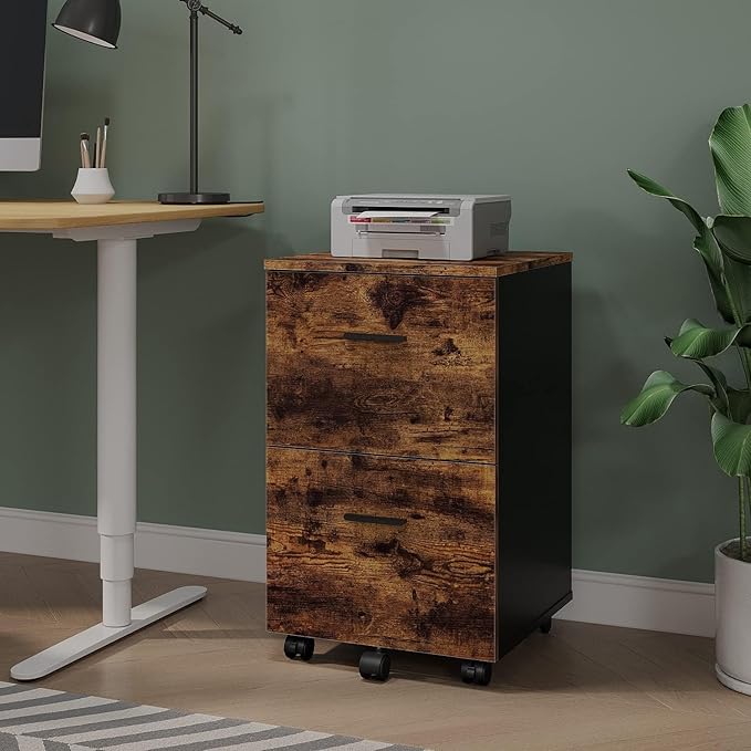 Panana 2 Drawer Mobile File Cabinet, Wood Rolling Filing Cabinet Printer Stand Under Desk Storage Organizer Fits Letter Size File Folders for Home Office (Wood)