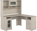 Bush Home Cabot L Shaped Desk with Hutch, Corner Desk with Storage for Home Office in Linen White Oak, 60W L Shaped Computer Desk