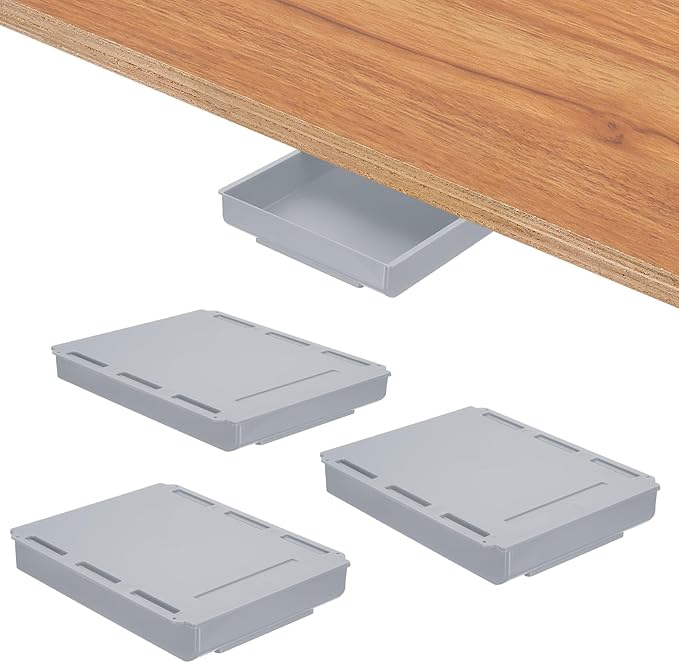 PATIKIL Under Desk Drawer, 4 Pcs Under Table Storage Self-Adhesive Attachment Drawers Organizer for Pens Standing Desk Office Studio Home, Gray, Large