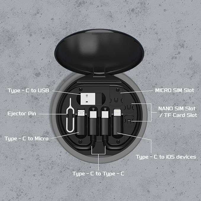 Multi Charging Adapter Cable Kit, Sim Card Conversion Set, USB C to Micro Adapter and Phone Holder for Traveling
