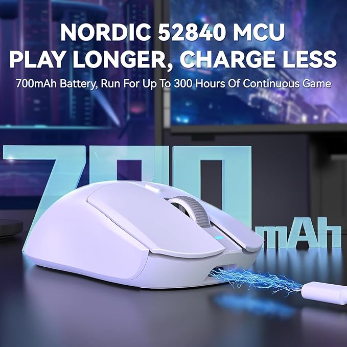 A.JAZZ AJ139 G Pro 4K Wireless Gaming Mouse Ultra-Lightweight with Dual Mode-Type C Wired/2.4Ghz USB Receiver up to 26000DPI 6 Programmable Button Ergonomic Symmetric for PS4 Xbox PC Mac Gamer(White)