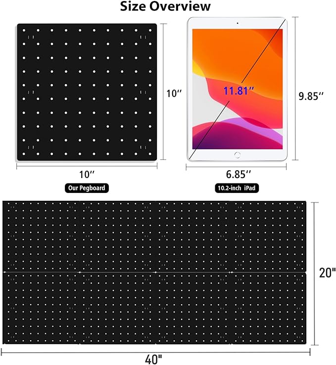 8Pcs Pegboard Wall Organizer Panels Black ABS Pegboard Wall Mount for Home, Craft Room, Garage, Kitchen, Workshop, Tool Organization, 10 * 10in Peg Boards. (No Hooks and Bins).